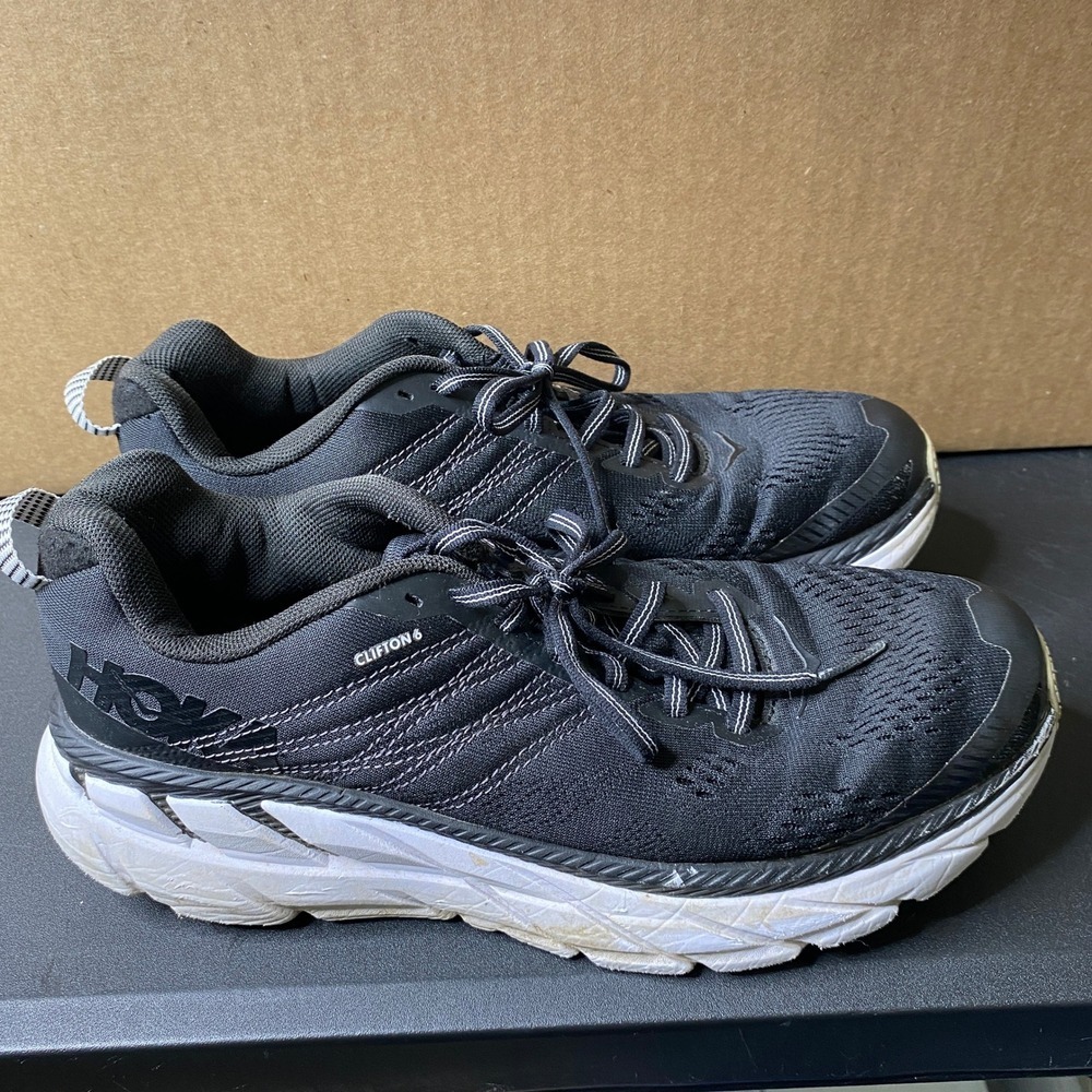 Hoka One One Clifton 6 Black White Running Shoes Womens 9 1102873 BWHT Sneakers